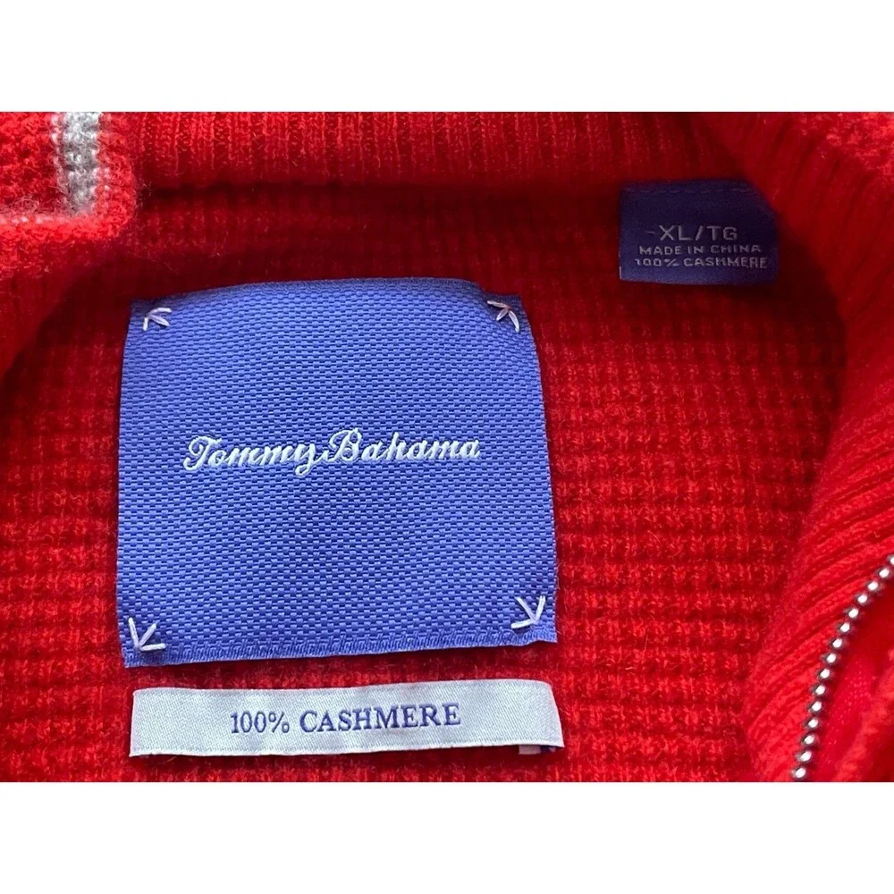 Tommy Bahama 1/4 Zip Pullover Mens XL 100% Cashmere Reddish- Orange - Picture 3 of 12